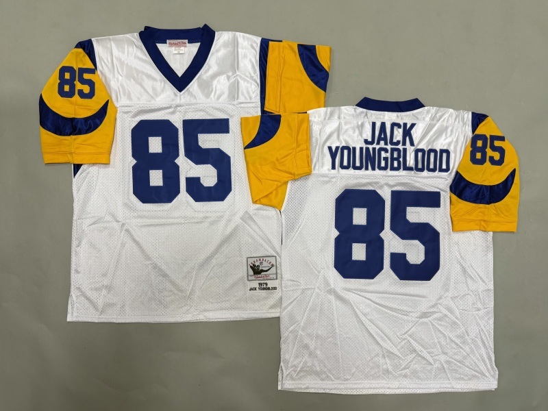 Men 2025 Los Angeles Rams #85 Jack Youngblood white Throwback Limited NFL Jersey style 001